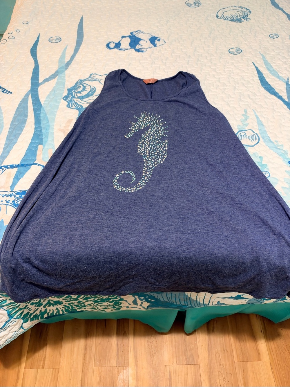 Girls Navy Seahorse Tank Top - Kids Shirt